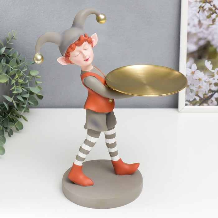 Сувенир полистоун подставка  Сувенир полистоун подставка "Малыш в костюме скомороха" оранжево-серый  33х14,5х21 см