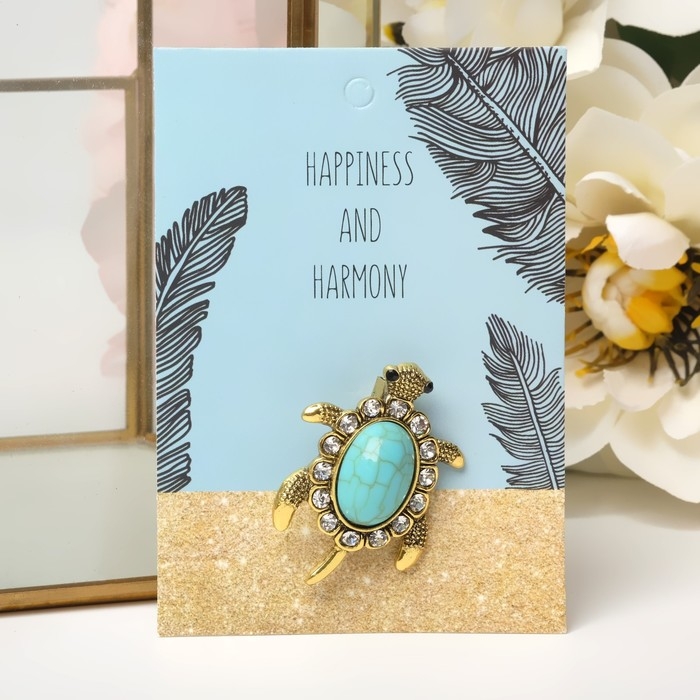 Брошь «Черепашка» панцирь под бирюзу, цвет голубой в чернёном золоте Брошь «Черепашка» панцирь под бирюзу, цвет голубой в чернёном золоте