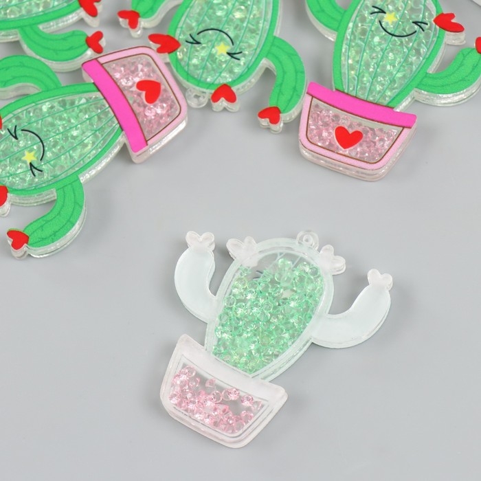 Шейкер для творчества акрил Шейкер для творчества акрил "Кактус в горшке с сердечками" с бисером 0,5х4,8х4,9 см