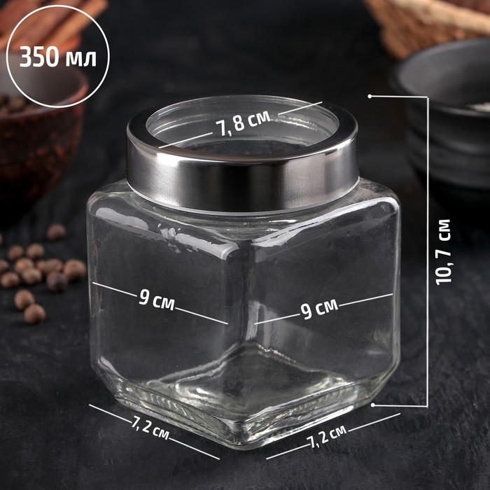 Банка стеклянная для хранения сыпучих продуктов Доляна «Призма», 500 мл, 9×10,5 см, с металлической крышкой
