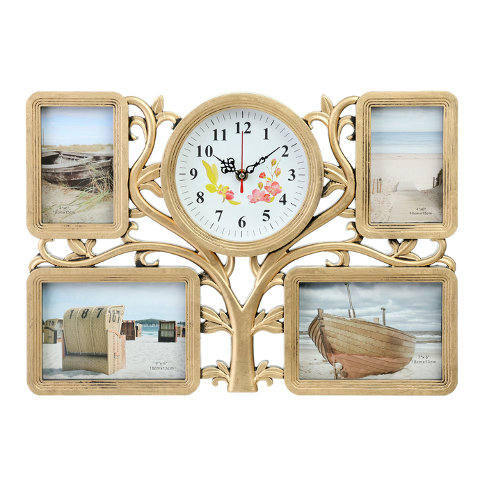 Часы настенные интерьерные, фоторамка - коллаж "Семейное", бесшумные, 33 х 48 см, d-18 см