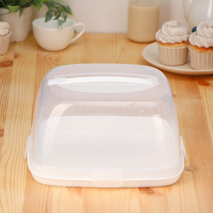 Тортовница с защёлками, 28&times;28 см, цвет белый