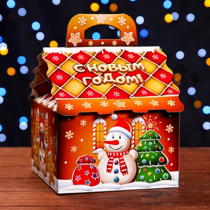 Новый год. Подарочная коробка Новый год. Подарочная коробка "Пряничный" 16 х 16 х 22 см.