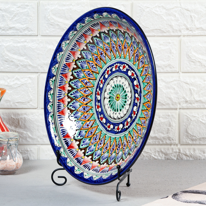 Ляган Риштанская Керамика  Ляган Риштанская Керамика "Узоры", 33 см, глубокий, синий