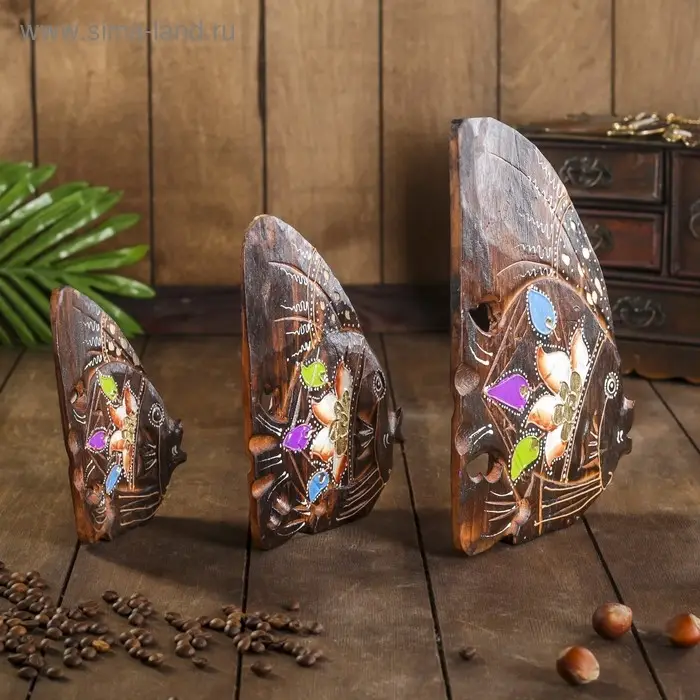 Сувенирный набор дерево "Рыбки с цветком"(3 шт)  20х8х25 см  МИКС