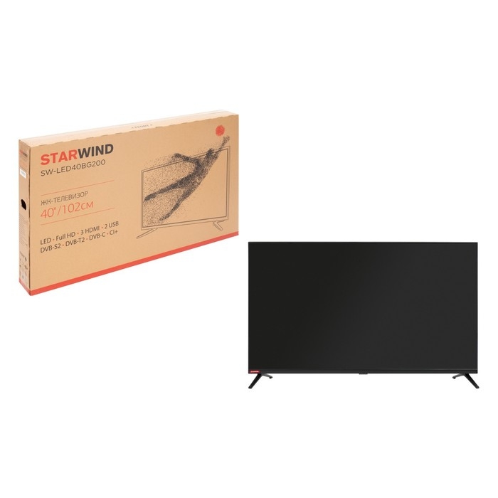 Телевизор Starwind SW-LED40BG200, 40 Телевизор Starwind SW-LED40BG200, 40", 1920x1080, DVB-T/T2/C/S/S2, HDMI 3, USB 2, черный