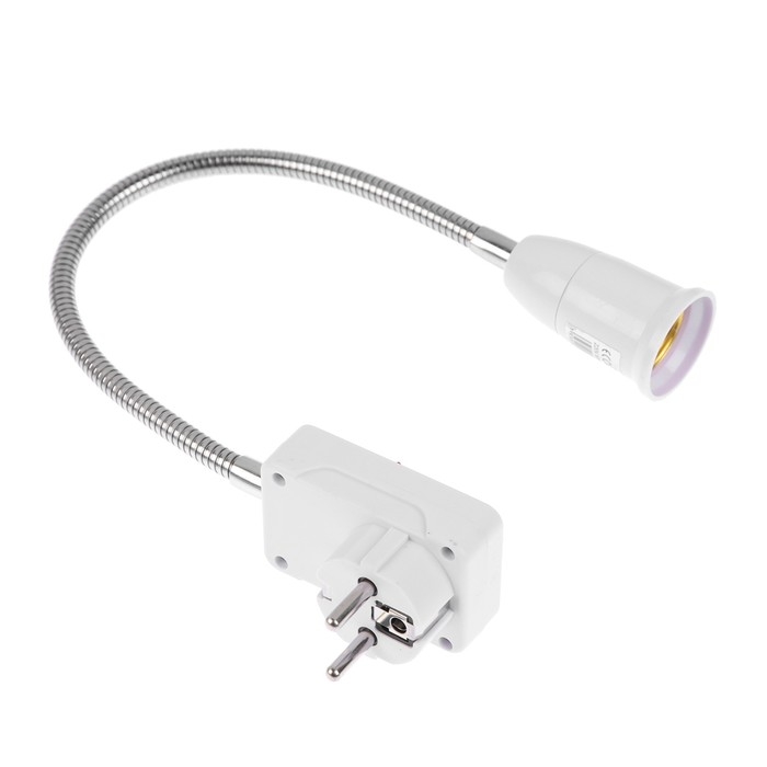 Переходник Ecola, вилка-патрон, E27, 300 х 40 мм, c выключателем, гибкий, белый Переходник Ecola, вилка-патрон, E27, 300 х 40 мм, c выключателем, гибкий, белый