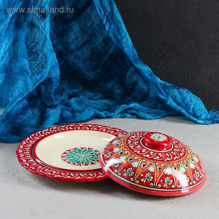 Блинница Риштанская Керамика  Блинница Риштанская Керамика "Цветы", 24 см, красный