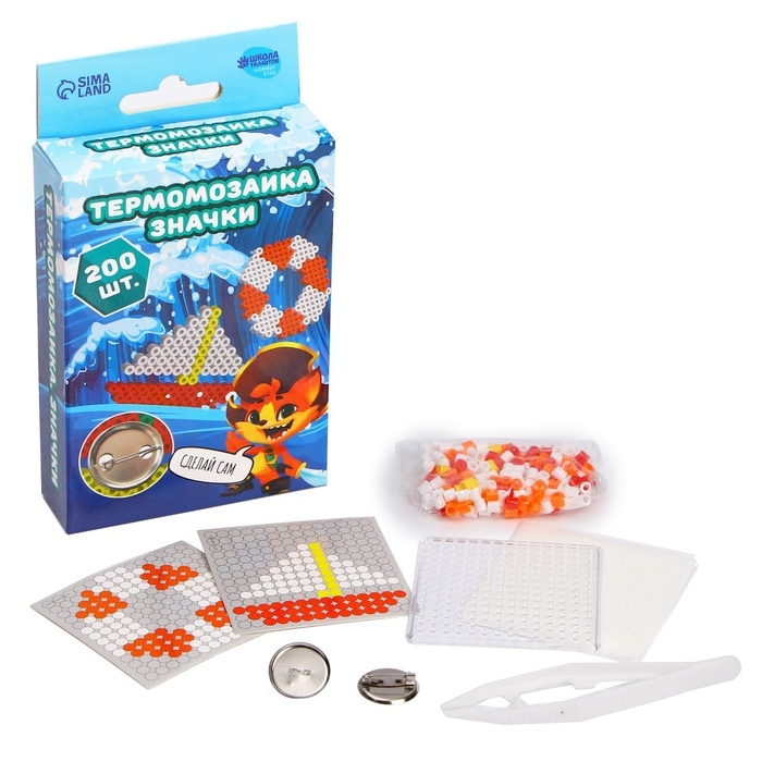 Термомозаика «Кораблик» с пинцетом, значком Термомозаика «Кораблик» с пинцетом, значком