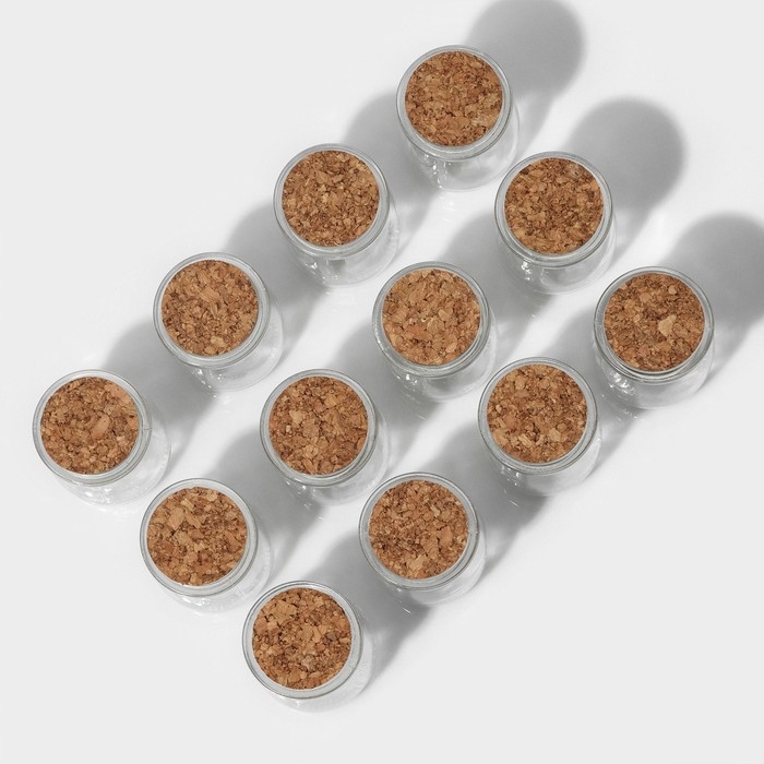 Набор стеклянных баночек для сыпучих продуктов с пробковой крышкой Доляна «Парфе», 100 мл, 5,7×7 см, 12 шт Набор стеклянных баночек для сыпучих продуктов с пробковой крышкой Доляна «Парфе», 100 мл, 5,7×7 см, 12 шт