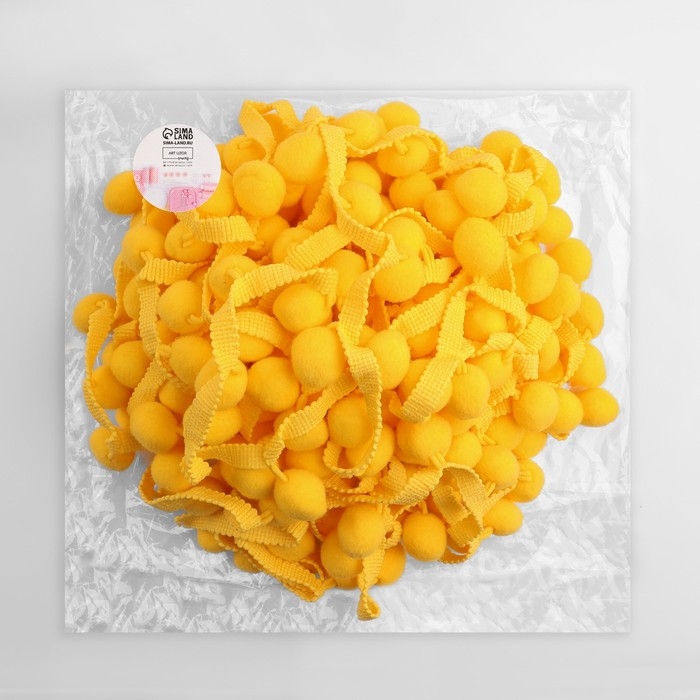 Тесьма декоративная с помпонами, 35 ± 5 мм, 9,1 ± 0,5 м, цвет жёлтый Тесьма декоративная с помпонами, 35 ± 5 мм, 9,1 ± 0,5 м, цвет жёлтый