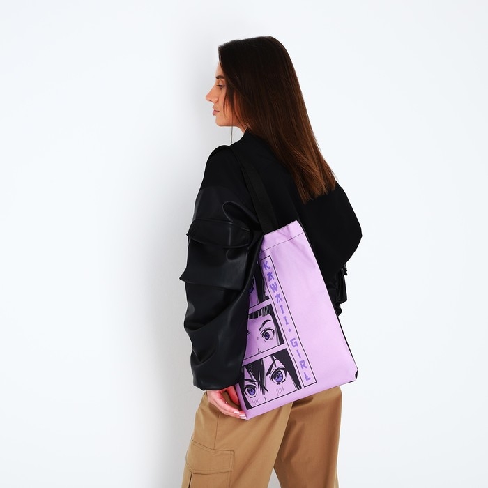 Шопер «Девушка», без молнии, без подкладки, цвет сиреневый Шопер «Девушка», без молнии, без подкладки, цвет сиреневый