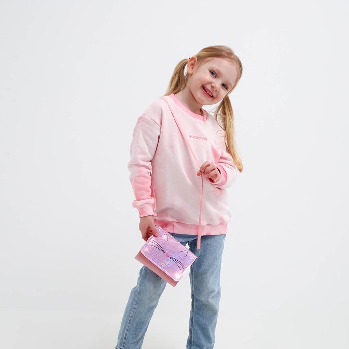 Сумка детская для девочки Сумка детская для девочки "Блестящий котик", на клапане, цвет розовый, 15х4х12 см