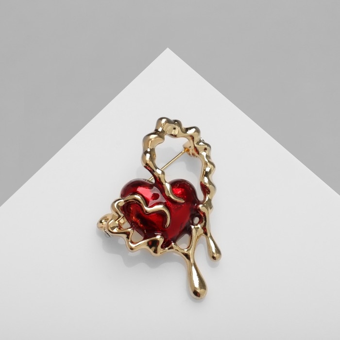Брошь «Сердце» абстракт, цвет красный в золоте Брошь «Сердце» абстракт, цвет красный в золоте