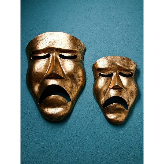Набор фигур «Маска грустная», полистоун, 60 см, 2 шт, цвет золото Набор фигур «Маска грустная», полистоун, 60 см, 2 шт, цвет золото