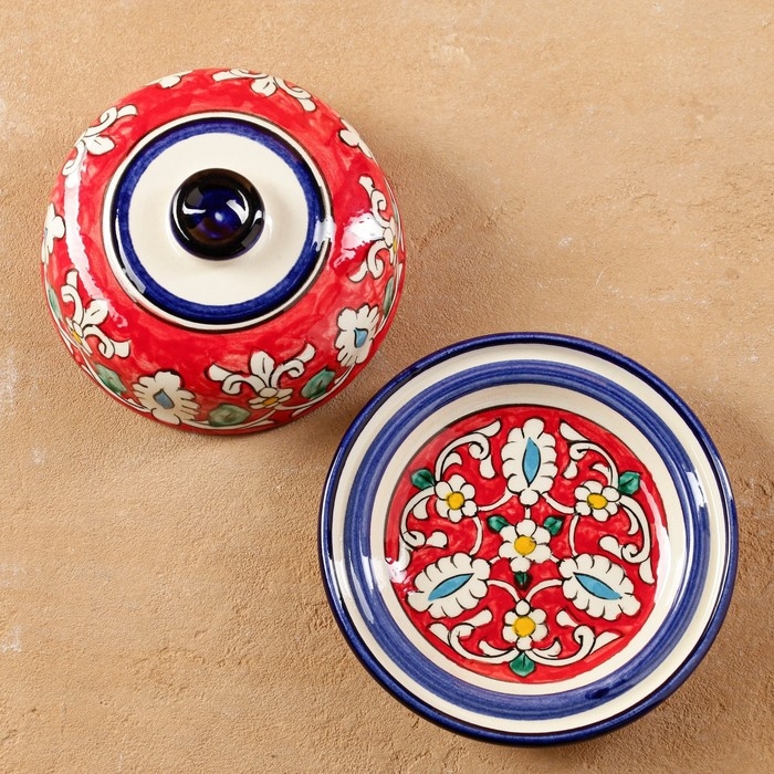 Масленка Риштанская Керамика  Масленка Риштанская Керамика "Узоры", 13 см, красная