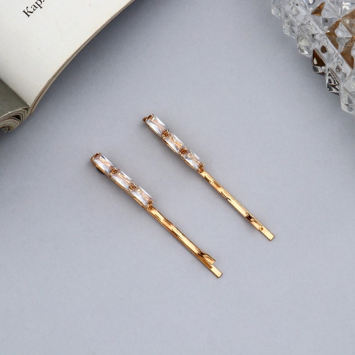 Невидимка для волос  Невидимка для волос "Вивьен" (набор 2 шт) камни сияние, 5 см, цвет микс