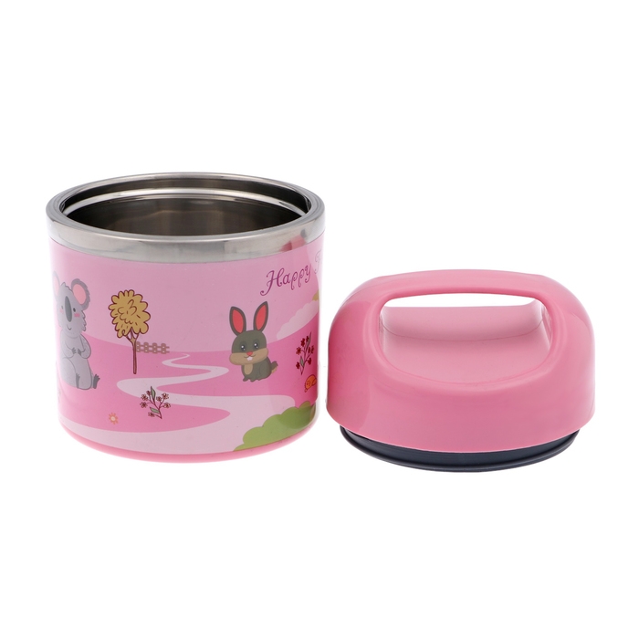 Ланч-бокс Ланч-бокс "В мире зверей", 630 мл, сохраняет тепло 3 ч, 11 х 15 см, розовый