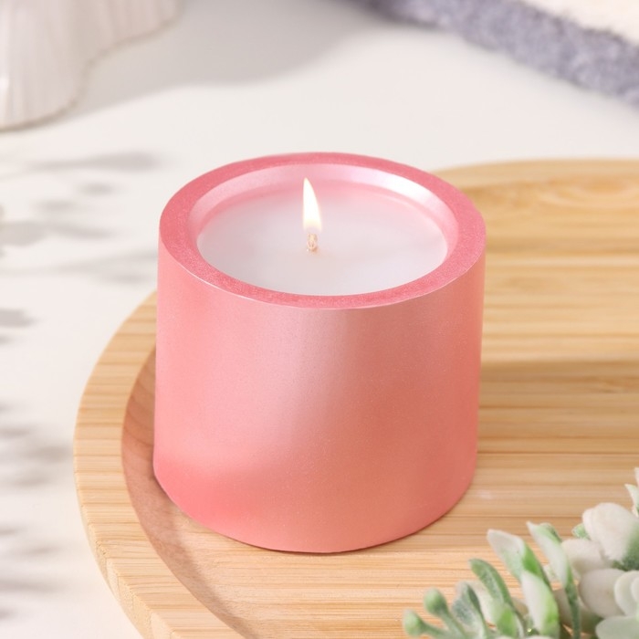 Свеча  Свеча "Цилиндр" в подсвечнике из гипса малый, 5х3,5см,розовый