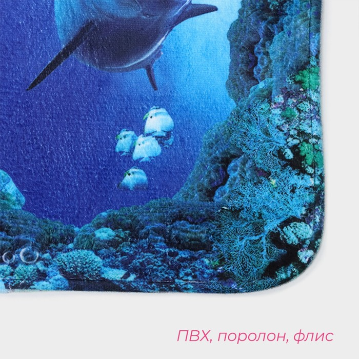 Коврики для ванной и туалета Доляна «Дельфин», 3 шт: 35×39, 40×50, 45×75 см