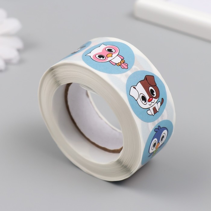 Наклейка бумага Наклейка бумага "Тропическая фауна" d=2,5 см 500 шт в рулоне 3х6,5х6,5 см