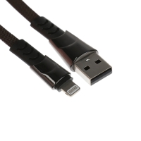 Кабель Lightning - USB, 2.4 А, оплётка ткань, плоский, 1 метр, чёрный