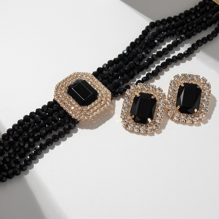 Набор 2 предмета; серьги, колье «Роскошь» крупный камень, цвет чёрный в золоте, 42 см Набор 2 предмета; серьги, колье «Роскошь» крупный камень, цвет чёрный в золоте, 42 см