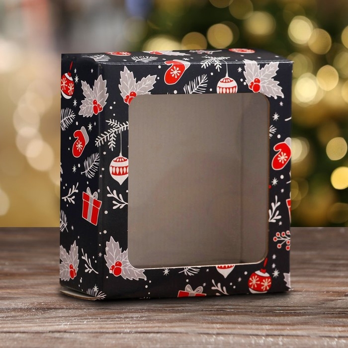 Новый год. Коробка подарочная, крышка-дно, Новый год. Коробка подарочная, крышка-дно, "Зимушка", 14,5 х 14,5 х 6 см.