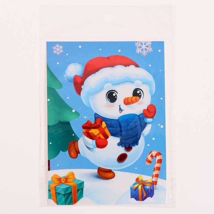 Аппликация стразами на новый год для детей «Снеговик», А6, новогодний набор для творчества