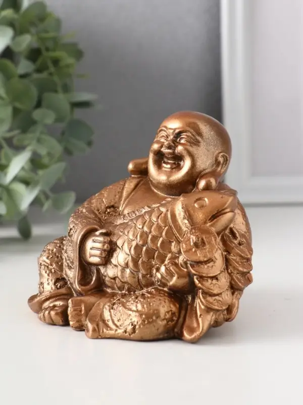 Фигура «Хотей с рыбой», 8.5×11×9 см, бронза