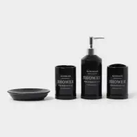 Аксессуары для ванной &laquo;Лофт&raquo;, 4 предмета, мыльница, дозатор для мыла 420 мл, 2 стакана, чёрные