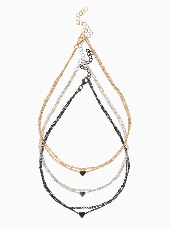 Кулоны на цепочке &laquo;Сердце&raquo;, набор 3 шт. L=35 + удлинитель 7 см, разноцветный