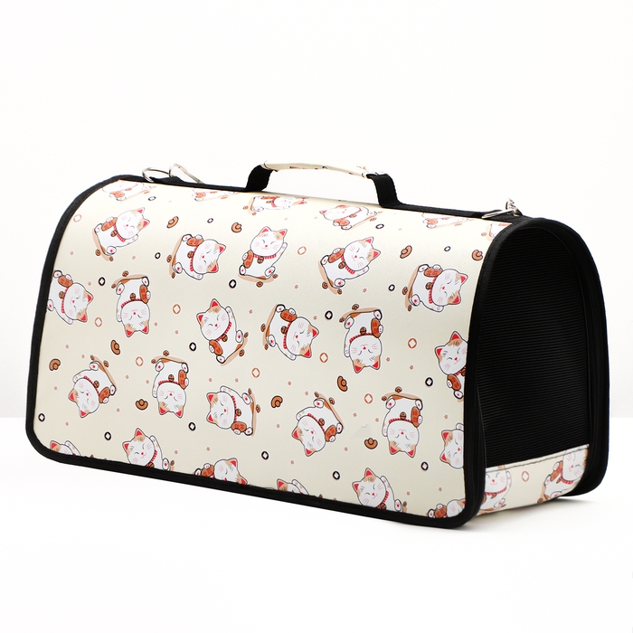 Сумка-переноска каркасная  Сумка-переноска каркасная "Котики", размер L, 53 х 21 х 29 см, бежевая