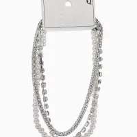 Чокер "Стиль" (набор 3шт) шар №8, со стразинками, тянется, 35+удл, цвет белый в серебре