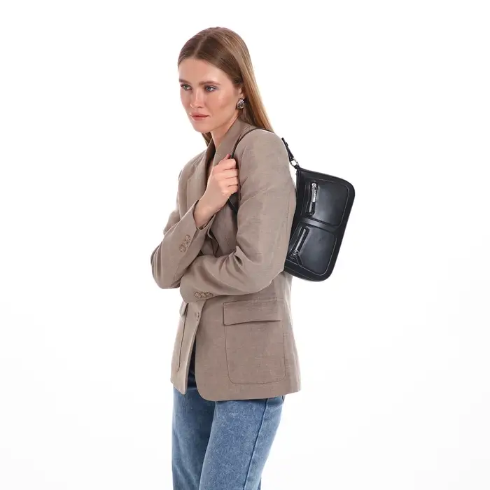 Сумка женская багет TEXTURA на молнии, 21&times;6&times;13 см, чёрная