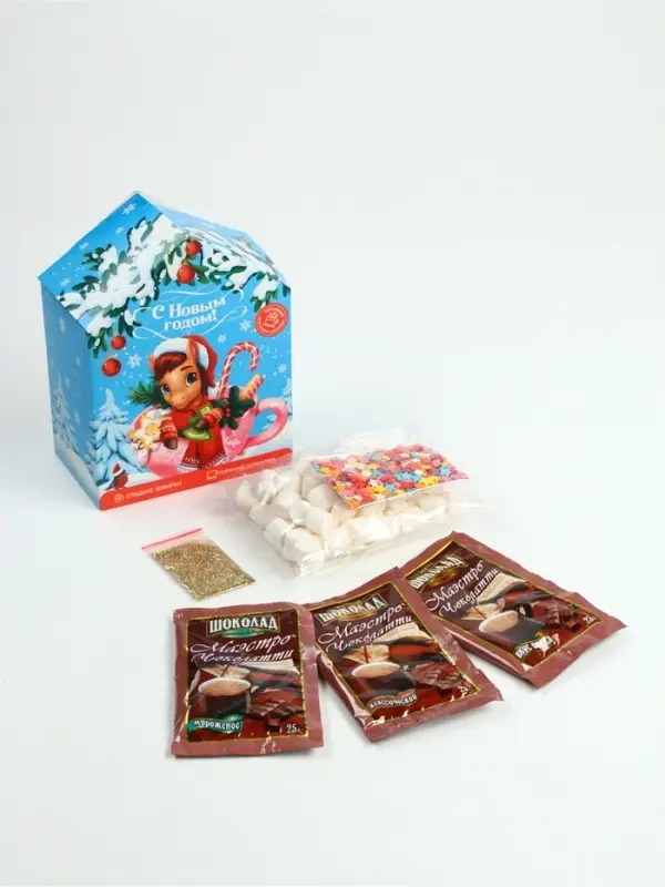 Набор с горячим шоколадом 3 шт, маршмеллоу и декором "С новым годом"