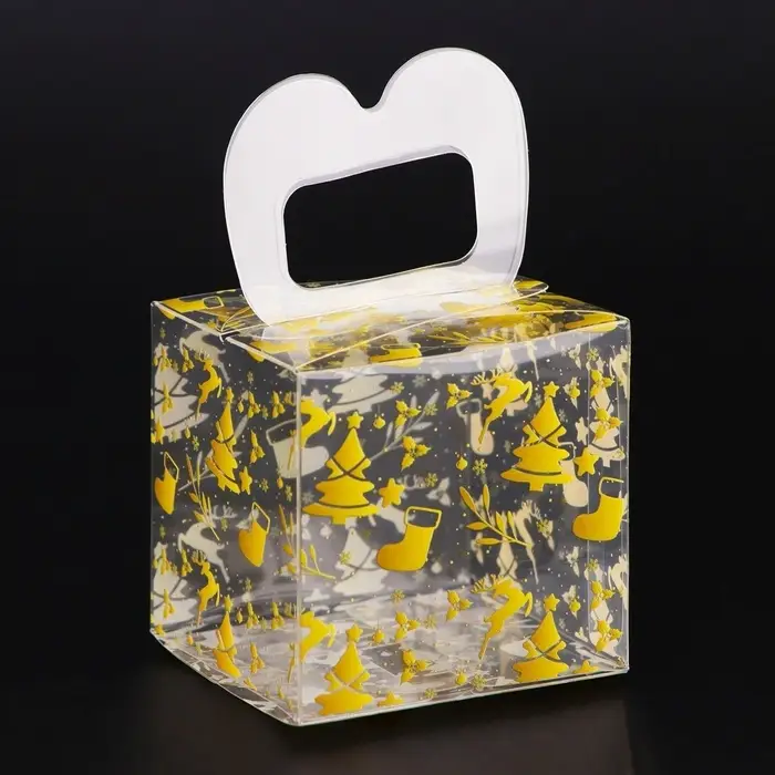 Коробка подарочная новогодняя складная ПВХ «Ёлочки» 5×5×5 см Коробка подарочная новогодняя складная ПВХ «Ёлочки» 5×5×5 см