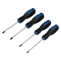 Набор отвёрток ТУНДРА, CrV, хром, магнит, 2К рукоятки, PH1, PH2, SL5, SL6&times;100 мм, 4 шт.