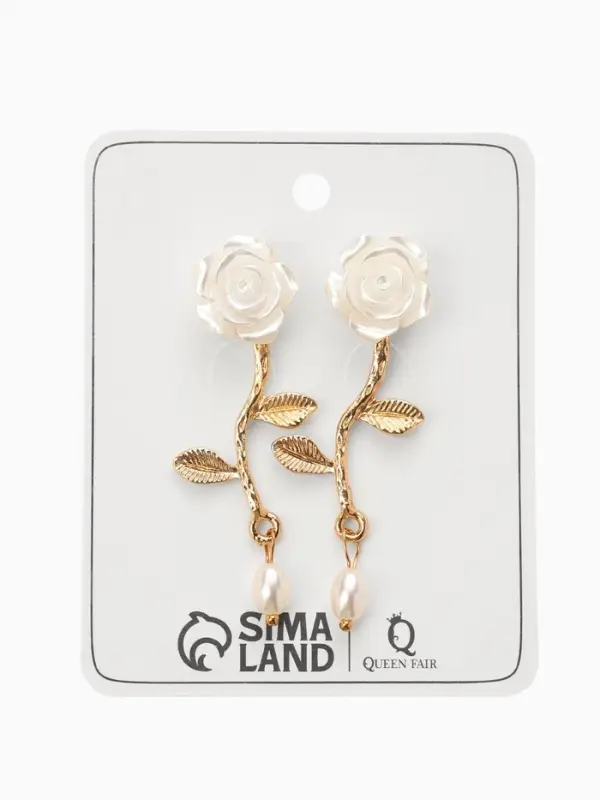 Серьги Серьги "Цветок розы", цвет белый в золоте