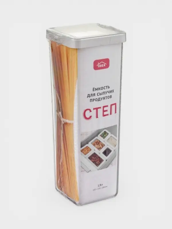Банка для хранения сыпучих продуктов IDEA &laquo;Степ&raquo;, 1.9 л, 10&times;28 см, пластик, крышка белая