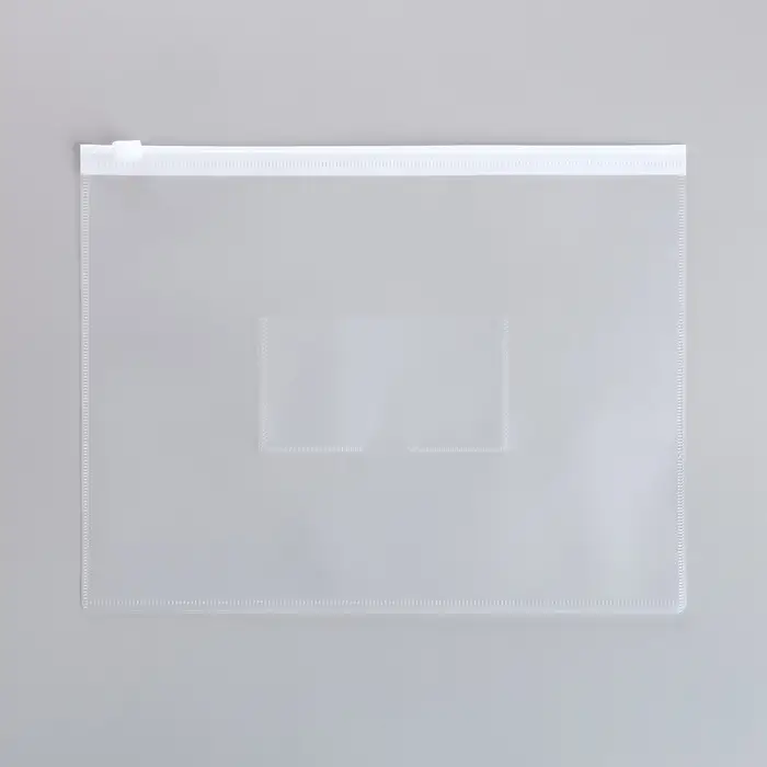 Папка-конверт на ZIP-молнии A5, 150 мкм, Calligrata, карман для визитки, прозрачная, белая молния