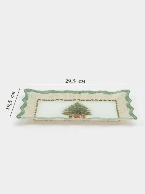 Блюдо новогоднее сервировочное Доляна &laquo;Рождественская ель&raquo;, 29.5&times;19.5 см, стекло, белое, зелёное