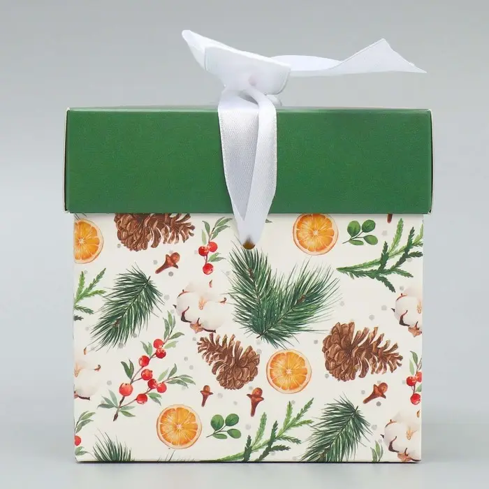 Коробка подарочная новогодняя складная «Новогодние ветки», 10 х 10 х 10 см Коробка подарочная новогодняя складная «Новогодние ветки», 10 х 10 х 10 см