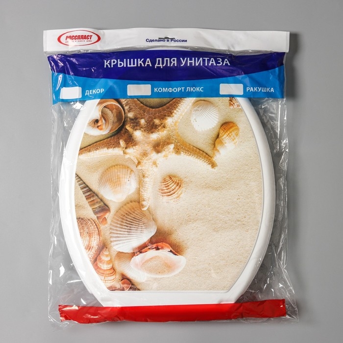 Сиденье для унитаза с крышкой Росспласт «Ракушки на песке»,54х37см, белое Сиденье для унитаза с крышкой Росспласт «Ракушки на песке»,54х37см, белое