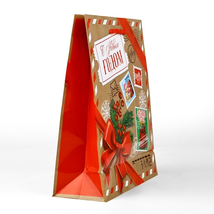 Пакет подарочный новогодний ламинированный «Новогодняя почта», ML 21 х 25 х 8 см