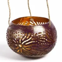 Подсвечник подвесной из кокоса, 9-12 см, тёмно синий-золотой