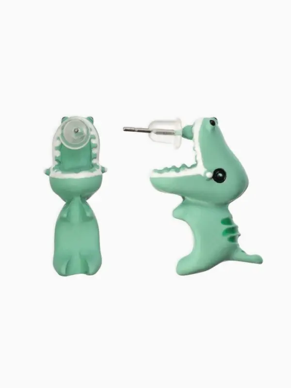 Серьги из полимерной глины &laquo;Динозавр&raquo;, зелёные