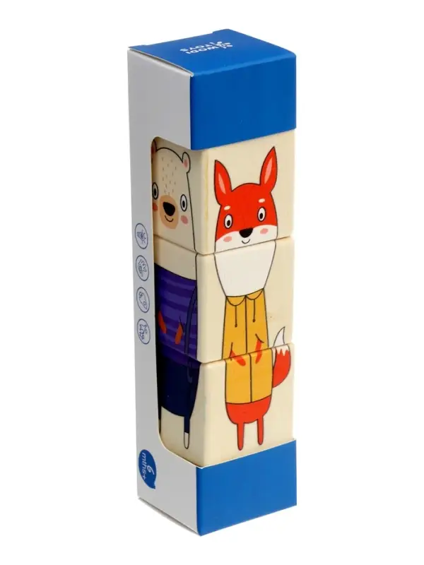 Кубики деревянные на оси &laquo;Животные&raquo;, 3 кубика