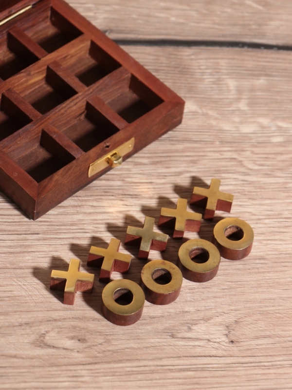 Настольная игра  Настольная игра "Крестики-нолики" 10х10 см, дерево шишам, латунь