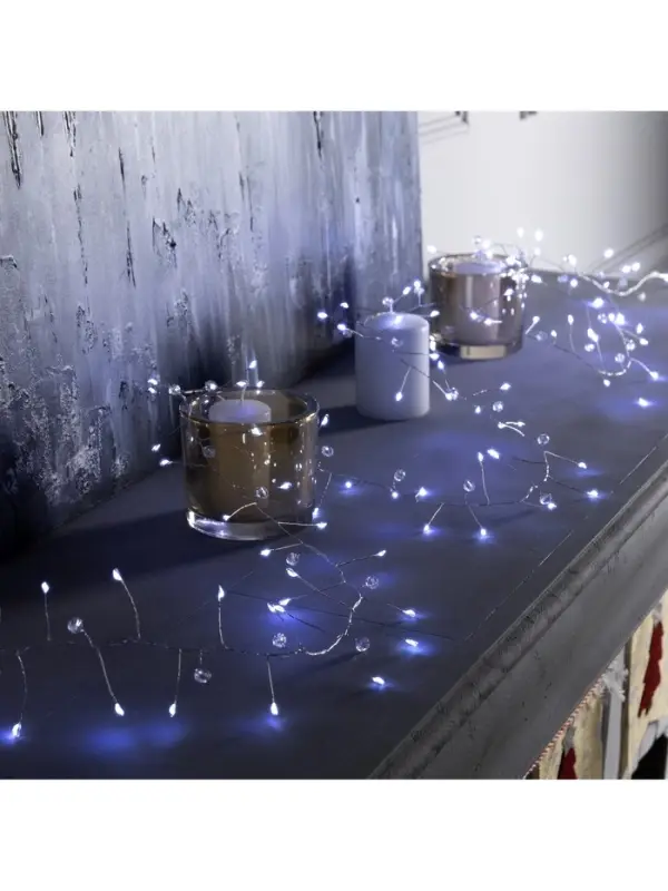 Гирлянда &laquo;Мишура&raquo; 2 м роса с насадками &laquo;Бусины&raquo;, IP20, серебристая нить, 100 LED, батарейки ААх3 (нет в комплекте), свечение белое